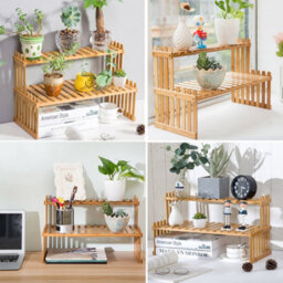 Living And Home 2-Tier Solid Wood Display Rise Plant Display Stands Compact Plant Stand For Desk Or Counter 30Cm (H) - thumbnail 4