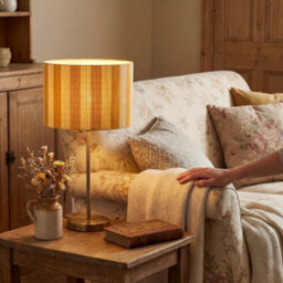 Happy Homewares Shabby Chic Natural Brown Bamboo Lamp Shade With Mustard Ochre Stripes - thumbnail 6