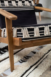 Orsina Textured Lounge Chair, Shaggy Black And White Fabric Accent Chair, Mango Wood Frame Boho Armchair - thumbnail 3