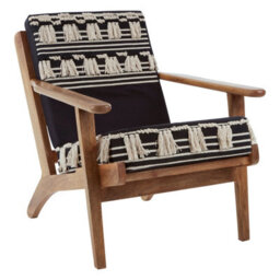 Orsina Textured Lounge Chair, Shaggy Black And White Fabric Accent Chair, Mango Wood Frame Boho Armchair
