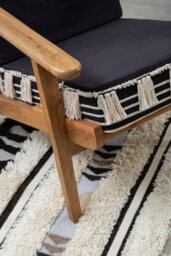 Orsina Textured Lounge Chair, Shaggy Black And White Fabric Accent Chair, Mango Wood Frame Boho Armchair - thumbnail 2
