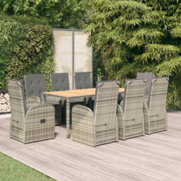 Berkfield 9 Piece Garden Dining Set Grey Poly Rattan&solid Wood Acacia - thumbnail 1