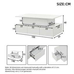 Btm Lift Top Coffee Table With Drawers And Led Lights For Living Room Office - thumbnail 7