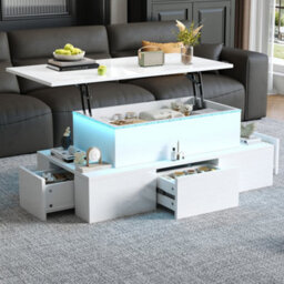 Btm Lift Top Coffee Table With Drawers And Led Lights For Living Room Office - thumbnail 6