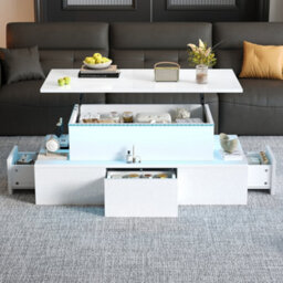 Btm Lift Top Coffee Table With Drawers And Led Lights For Living Room Office - thumbnail 4