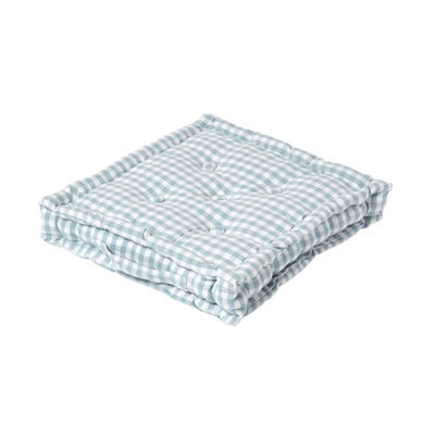 Homescapes Cotton Gingham Check Blue Floor Cushion, 50 X 50 Cm - image 1