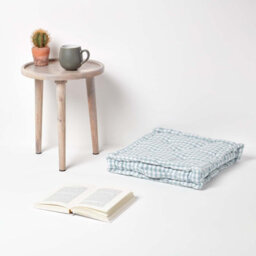 Homescapes Cotton Gingham Check Blue Floor Cushion, 50 X 50 Cm - thumbnail 2