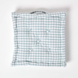 Homescapes Cotton Gingham Check Blue Floor Cushion, 50 X 50 Cm - thumbnail 3