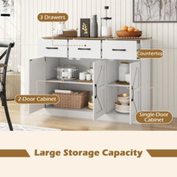 Costway Buffet Cabinet With Drawers 108Cm Long Sideboard Wood Kitchen Cupboard-White - thumbnail 8