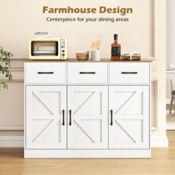 Costway Buffet Cabinet With Drawers 108Cm Long Sideboard Wood Kitchen Cupboard-White - thumbnail 9