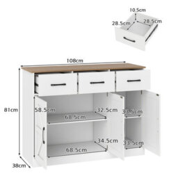 Costway Buffet Cabinet With Drawers 108Cm Long Sideboard Wood Kitchen Cupboard-White - thumbnail 2
