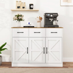 Costway Buffet Cabinet With Drawers 108Cm Long Sideboard Wood Kitchen Cupboard-White - thumbnail 3