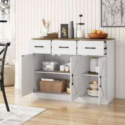 Costway Buffet Cabinet With Drawers 108Cm Long Sideboard Wood Kitchen Cupboard-White
