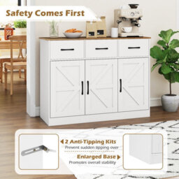Costway Buffet Cabinet With Drawers 108Cm Long Sideboard Wood Kitchen Cupboard-White - thumbnail 6