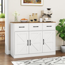 Costway Buffet Cabinet With Drawers 108Cm Long Sideboard Wood Kitchen Cupboard-White - thumbnail 4