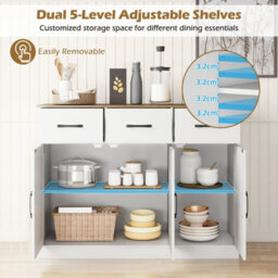 Costway Buffet Cabinet With Drawers 108Cm Long Sideboard Wood Kitchen Cupboard-White - thumbnail 5