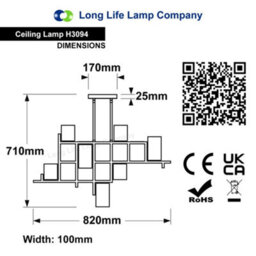 Long Life Lamps Company Modern Ceiling Gold Cluster Pendant Light Square Lamp Shades Frosted Glass H3094 With G9 Led - thumbnail 2