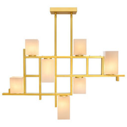 Long Life Lamps Company Modern Ceiling Gold Cluster Pendant Light Square Lamp Shades Frosted Glass H3094 With G9 Led - thumbnail 3