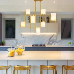 Long Life Lamps Company Modern Ceiling Gold Cluster Pendant Light Square Lamp Shades Frosted Glass H3094 With G9 Led - thumbnail 7