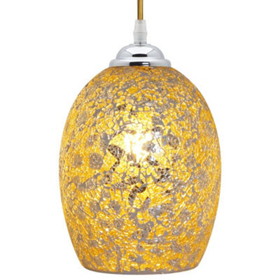 Long Life Lamps Company Vintage Ceiling Crackle Yellow Mosaic Glass Pendant Light K418 - image 1
