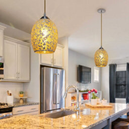 Long Life Lamps Company Vintage Ceiling Crackle Yellow Mosaic Glass Pendant Light K418 - thumbnail 7