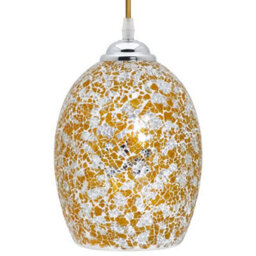 Long Life Lamps Company Vintage Ceiling Crackle Yellow Mosaic Glass Pendant Light K418 - thumbnail 3