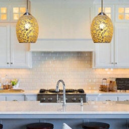 Long Life Lamps Company Vintage Ceiling Crackle Yellow Mosaic Glass Pendant Light K418 - thumbnail 9
