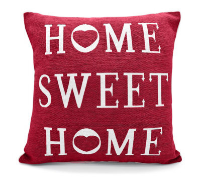 Velosso Home Sweet Home Text Design Cotton Chenille Cushion, Zip Closure, Machine Washable - Red