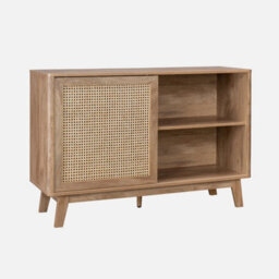 Sweeek - 120Cm Sideboard With 1 Sliding Door And Shelves Wood Effect And Cane Detail
