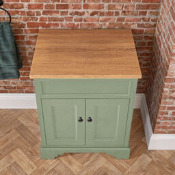 Homestylestore Pastel Green And Oak 645mm Bathroom Vanity Unit And Round Black Handles - thumbnail 2