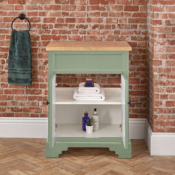 Homestylestore Pastel Green And Oak 645mm Bathroom Vanity Unit And Round Black Handles - thumbnail 3