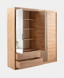 Arte Oak Sonoma Mallorca 250 Sliding Wardrobe - Mirrored Doors With Black Vertical Lamelas - thumbnail 4