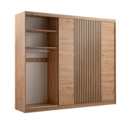 Arte Oak Sonoma Mallorca 250 Sliding Wardrobe - Mirrored Doors With Black Vertical Lamelas - thumbnail 3