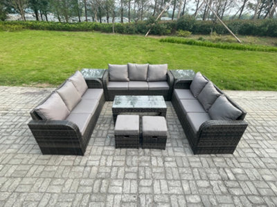 Fimous Rattan Garden Furniture Set 11 Seater Indoor Outdoor Patio Sofa Set With Coffee Table 2 Small Footstools 2 Side Tables - image 1