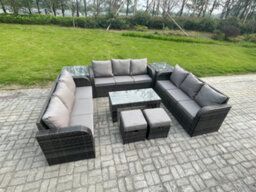 Fimous Rattan Garden Furniture Set 11 Seater Indoor Outdoor Patio Sofa Set With Coffee Table 2 Small Footstools 2 Side Tables - thumbnail 2