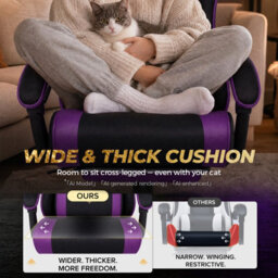 Luckracer Fabric Gaming Chair With Footrest Ergonomic Computer Chair Home Office High Back Heavy Duty Pc Chairs, Purple - thumbnail 9