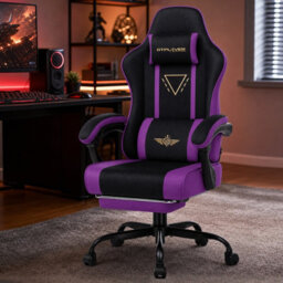 Luckracer Fabric Gaming Chair With Footrest Ergonomic Computer Chair Home Office High Back Heavy Duty Pc Chairs, Purple - thumbnail 2