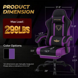 Luckracer Fabric Gaming Chair With Footrest Ergonomic Computer Chair Home Office High Back Heavy Duty Pc Chairs, Purple - thumbnail 3