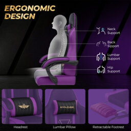Luckracer Fabric Gaming Chair With Footrest Ergonomic Computer Chair Home Office High Back Heavy Duty Pc Chairs, Purple - thumbnail 7