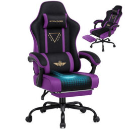 Luckracer Fabric Gaming Chair With Footrest Ergonomic Computer Chair Home Office High Back Heavy Duty Pc Chairs, Purple