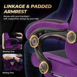 Luckracer Fabric Gaming Chair With Footrest Ergonomic Computer Chair Home Office High Back Heavy Duty Pc Chairs, Purple - thumbnail 5