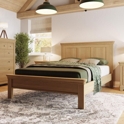 FWSTYLE Oak Bed Frame Uk Double 4Ft6 Low Natural Oak Finish - image 1