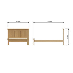 FWSTYLE Oak Bed Frame Uk Double 4Ft6 Low Natural Oak Finish - thumbnail 8