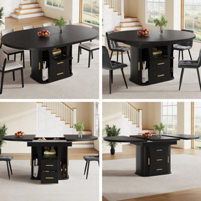 Matteo Extendable Round Dining Table, Black Mdf, Seats Up To 6, 118-158Cm - image 1