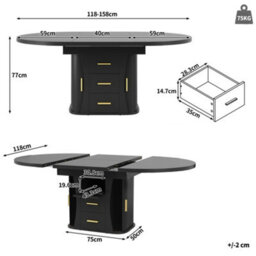 Matteo Extendable Round Dining Table, Black Mdf, Seats Up To 6, 118-158Cm - thumbnail 8