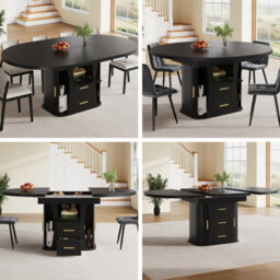 Matteo Extendable Round Dining Table, Black Mdf, Seats Up To 6, 118-158Cm - thumbnail 1