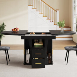 Matteo Extendable Round Dining Table, Black Mdf, Seats Up To 6, 118-158Cm - thumbnail 6