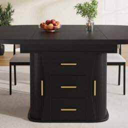 Matteo Extendable Round Dining Table, Black Mdf, Seats Up To 6, 118-158Cm - thumbnail 7