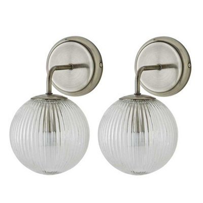 Valuelights Kempton Pair Of Brushed Chrome Wall Lights With Ribbed Globe Shade - image 1