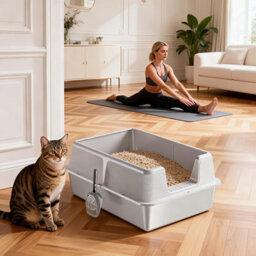 London Boutique Stainless Steel Cat Litter Box High Sides Extra Large Litter Tray With Scoop, Open Top Anti-Splashing White - thumbnail 5